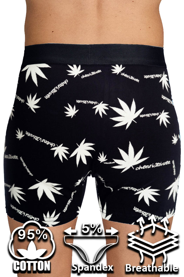 Dollcini Légáteresztő Pamut Férfi Boxeralsó - 95% Pamut, Levélmintás, 3 darabos szett