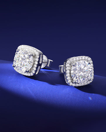 Dollcini 1 karátos D-színű moissanit „cukorkocka” fülbevaló 925 ezüstből, elegáns női köves fülbevaló mindennapra és alkalmakra