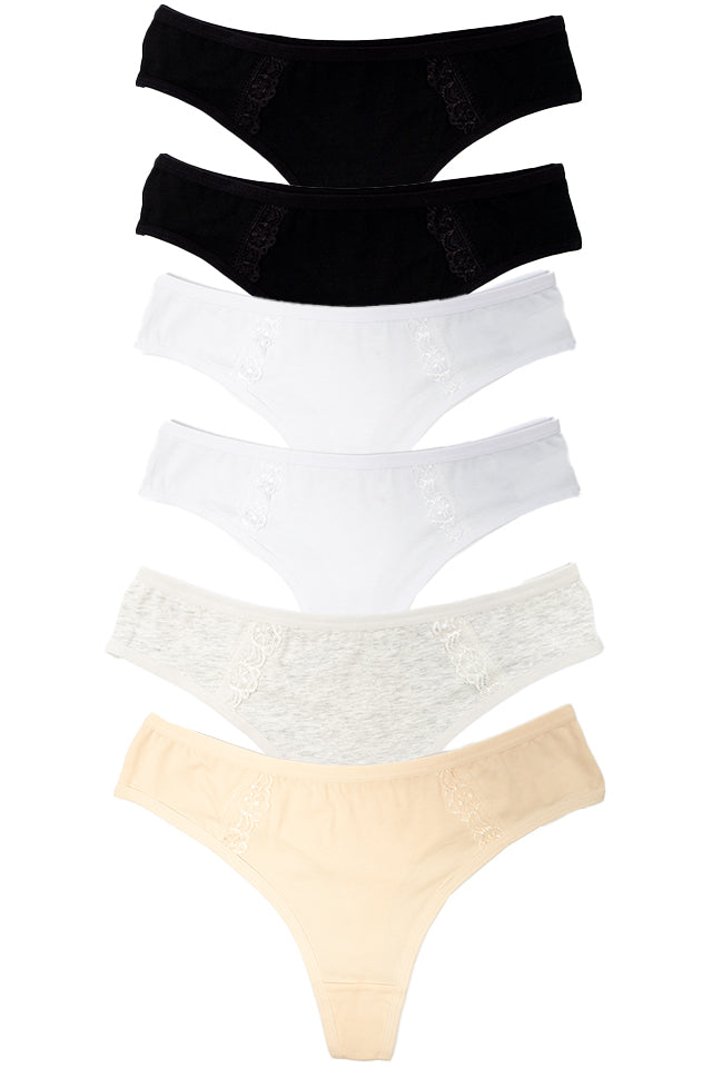 Dollcini,Tanga női bugyi,95% Pamut + Spandex-Többszínű, 6 db-os Csomag,34072