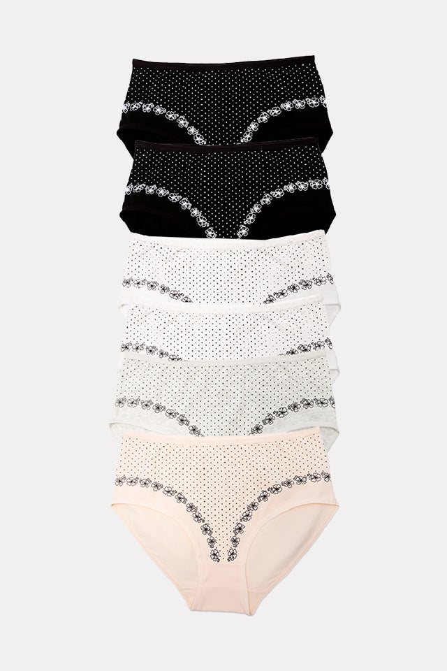 Dollcini ,Magas derekú női bugyi ,95% Pamut + Spandex-Többszínű, 6 db-os Csomag,69482