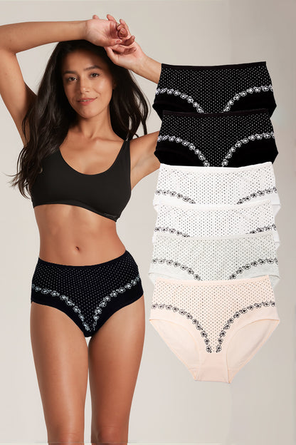 Dollcini ,Magas derekú női bugyi ,95% Pamut + Spandex-Többszínű, 6 db-os Csomag,69482
