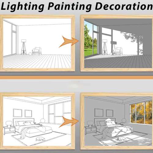 Dollcini Otthon LED Világító Falikép – USB-s, Fa Keretes Dekor