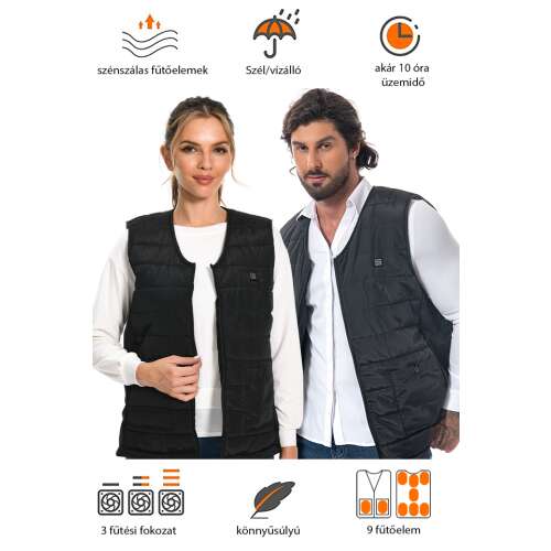 Dollcini Fűthető Férfi Mellény – 9 Zónás, USB Töltéssel, Fekete [A powerbankot külön kell megvásárolni]