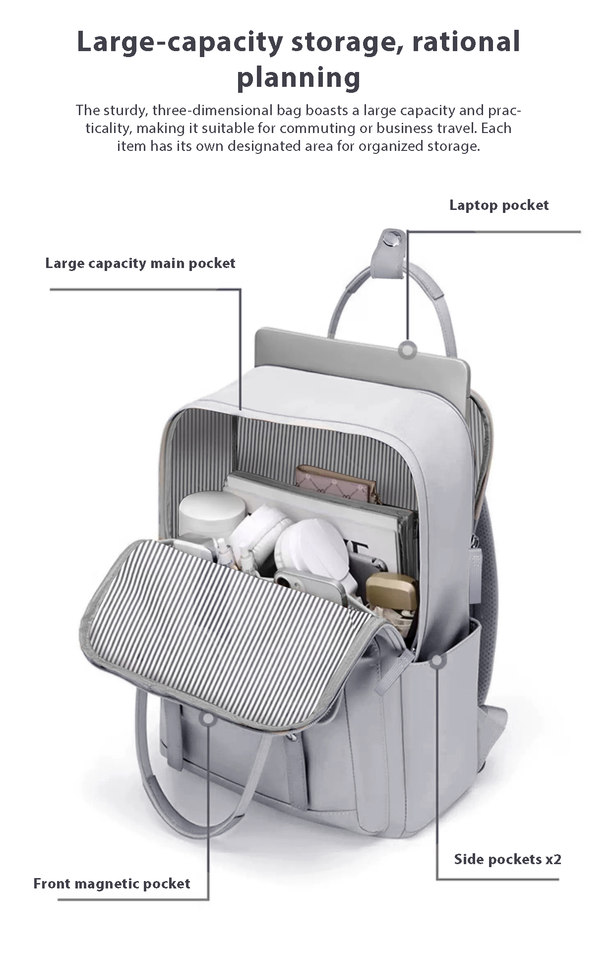 Dollcini, Unisex Üzleti Utazó Hátizsák – 16” Laptophoz, Bővíthető, Vízálló (36–55L)