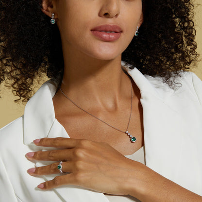 Dollcini, 925 Ezüst Zöld Köves Ékszer Kollekció – Gyűrű, Nyaklánc, Fülbevaló vagy 3 Részes Szett