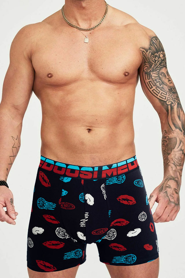 Dollcini Légáteresztő Pamut Férfi Boxeralsó - 95% Pamut, Csókmintás, 3 darabos szett