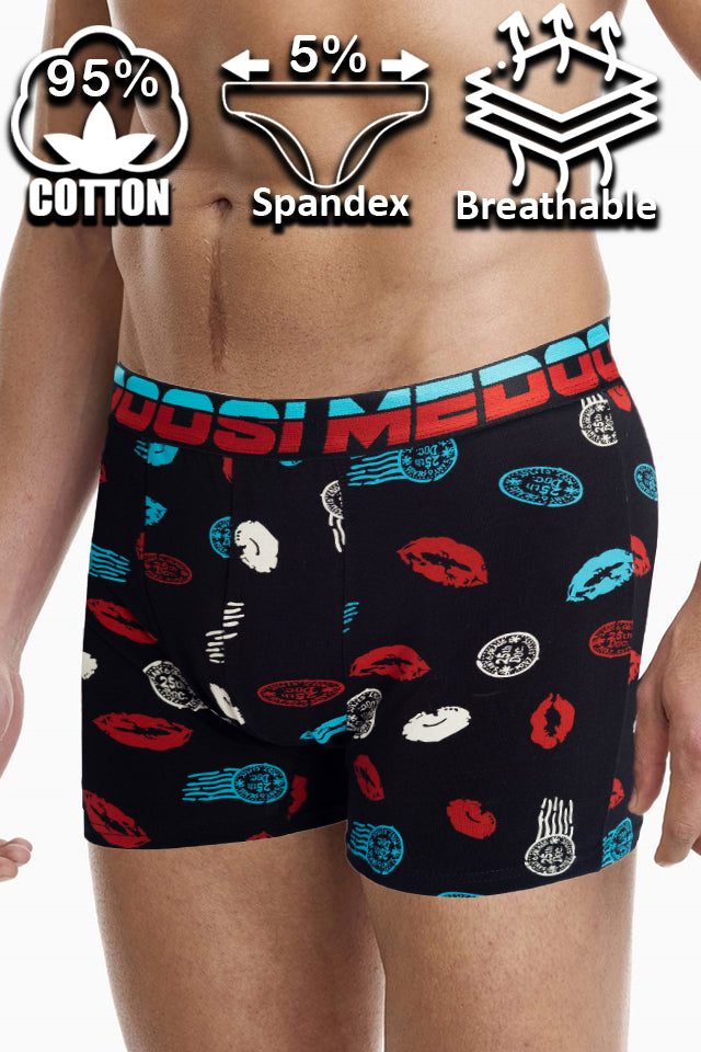 Dollcini Légáteresztő Pamut Férfi Boxeralsó - 95% Pamut, Csókmintás, 3 darabos szett