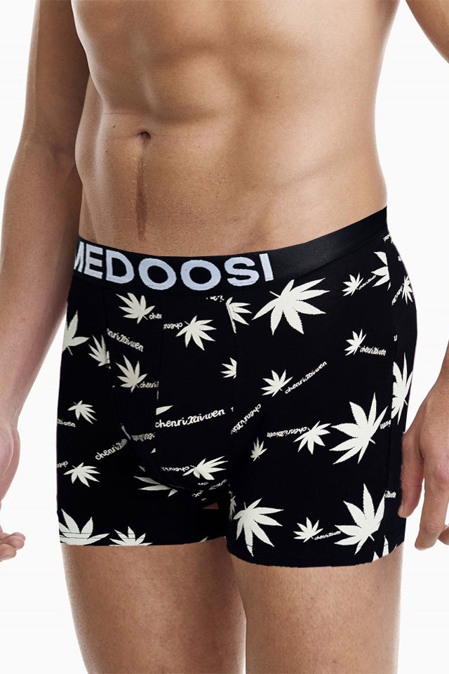 Dollcini Légáteresztő Pamut Férfi Boxeralsó - 95% Pamut, Levélmintás, 3 darabos szett