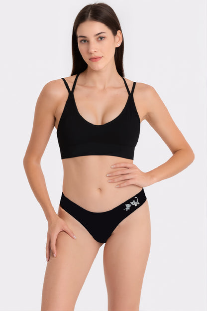 Dollcini, Tanga női bugyi, Cicamintás női bugyi, 95% Pamut + Spandex, Többszínű, 6 db-os Csomag