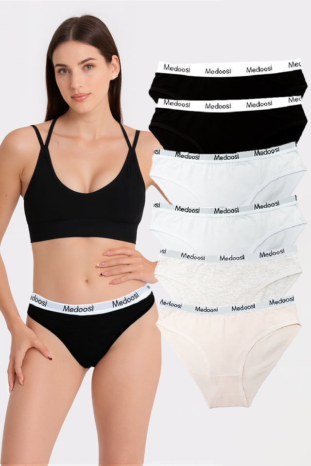 Dollcini, Klasszikus női bugyi,95% Pamut + Spandex-Többszínű, 6 db-os Csomag,82182